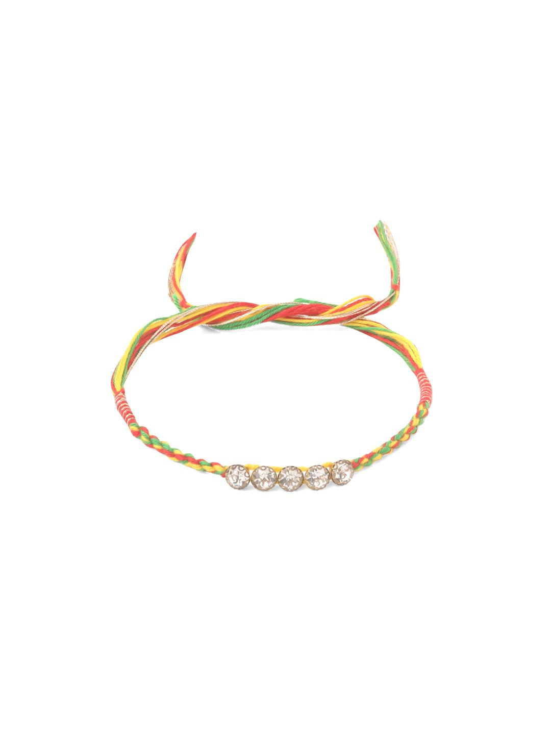 NVR Unisex Set of 2 Religious Multicolor Artificial Stones Thread Rakhi With Roli Chawal