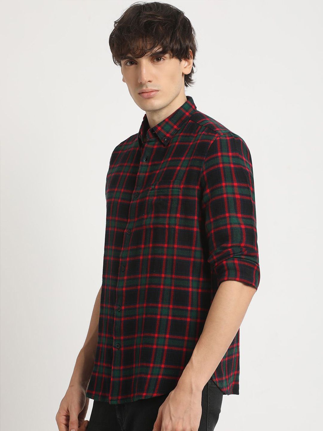 THE BEAR HOUSE Slim Fit Tartan Checked Button Down Collar Pure Cotton Casual Shirt
