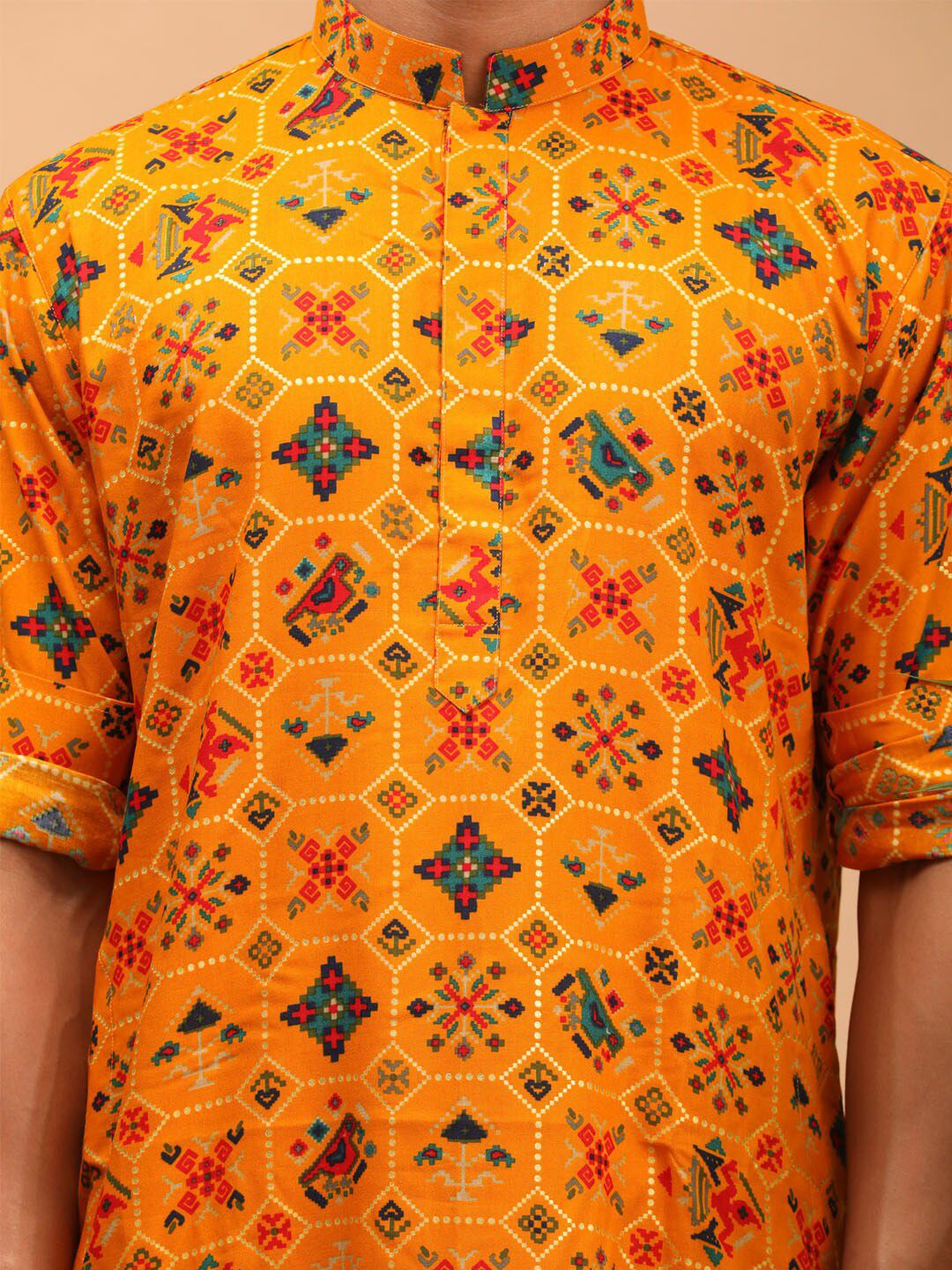 VASTRAMAY Men Yellow & Yellow Ethnic Motifs Cotton Printed Kurta