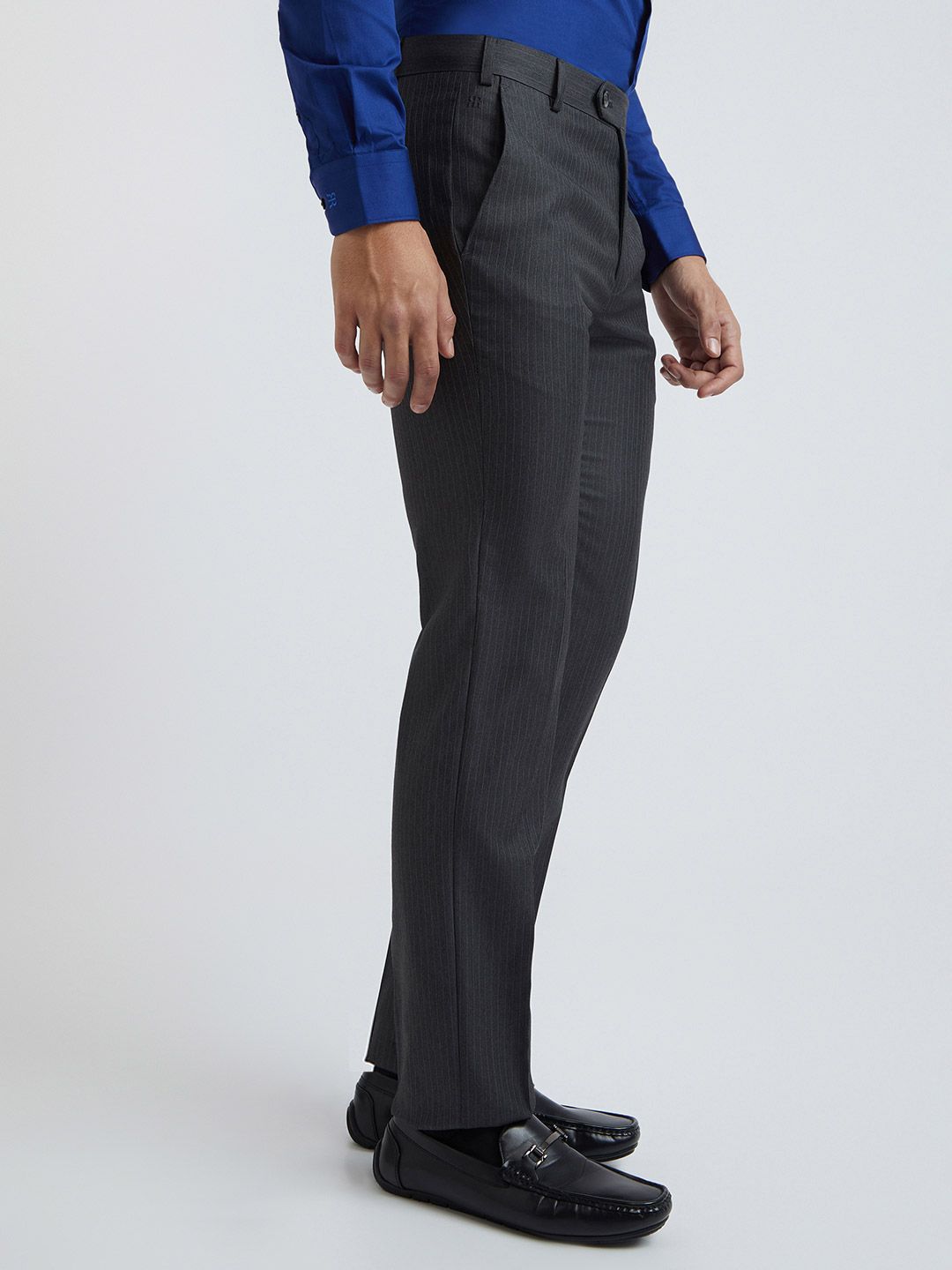 Raymond Men Charcoal Slim Fit Solid Formal Trousers
