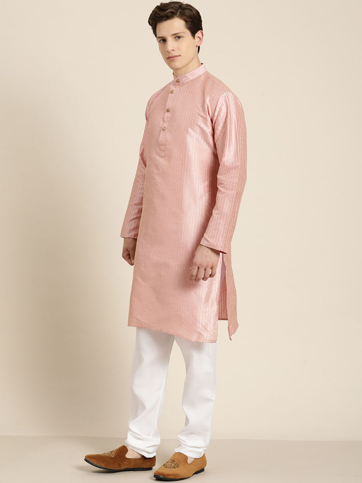 SOJANYA Men Pink Striped Kurta with Pyjamas  & Nehru Jacket