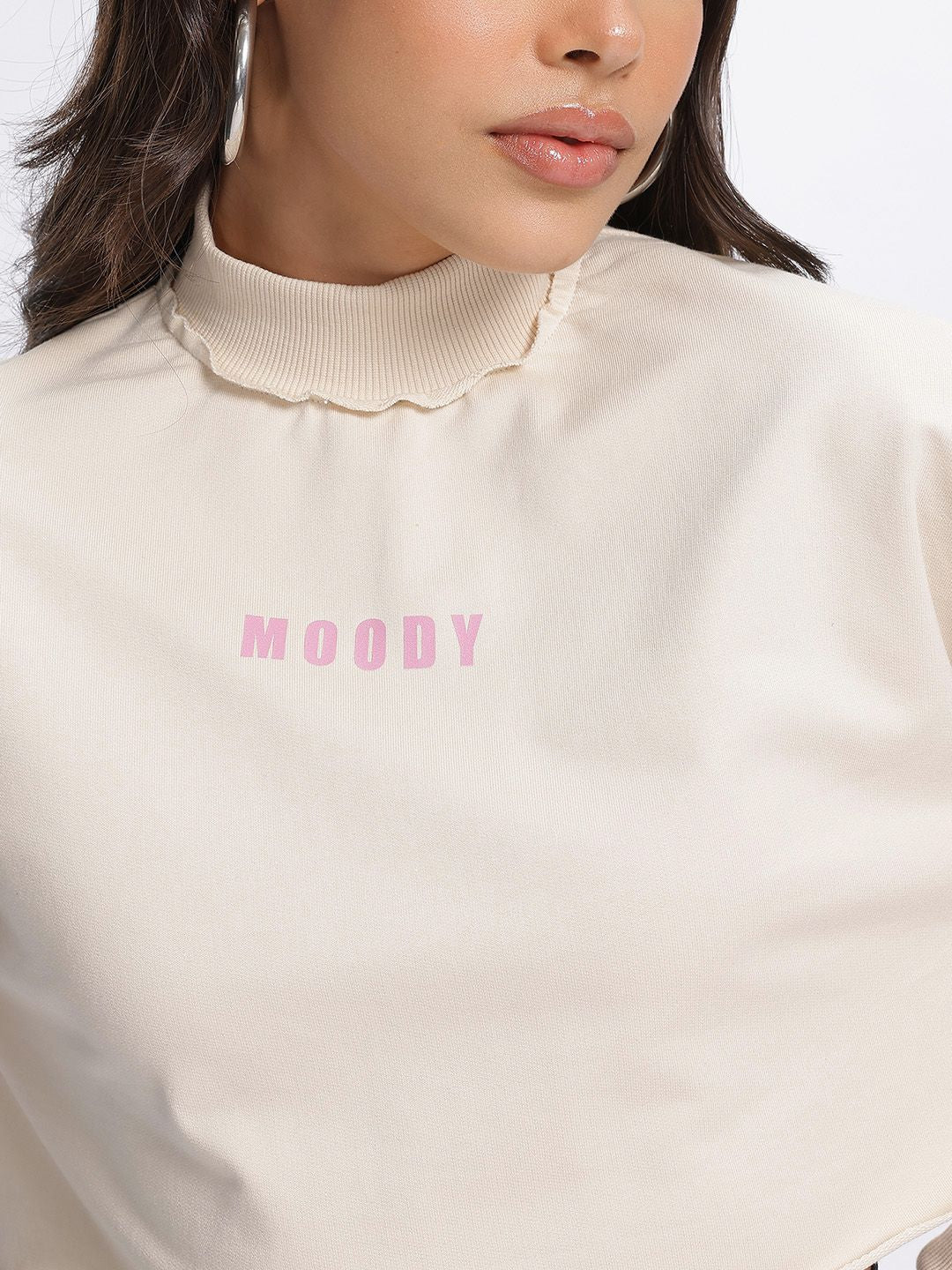 DressBerry Turtle Neck Drop-Shoulder Crop Sweatshirt