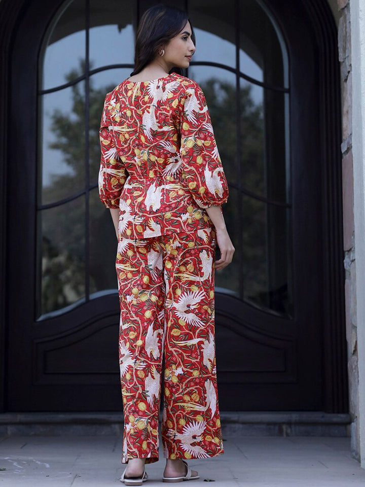 SANSKRUTIHOMES Printed Pure Cotton Top With Trousers Co-Ords