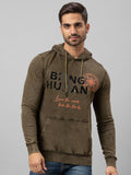 Being Human Men Olive Green Printed Hooded Cotton Sweatshirt
