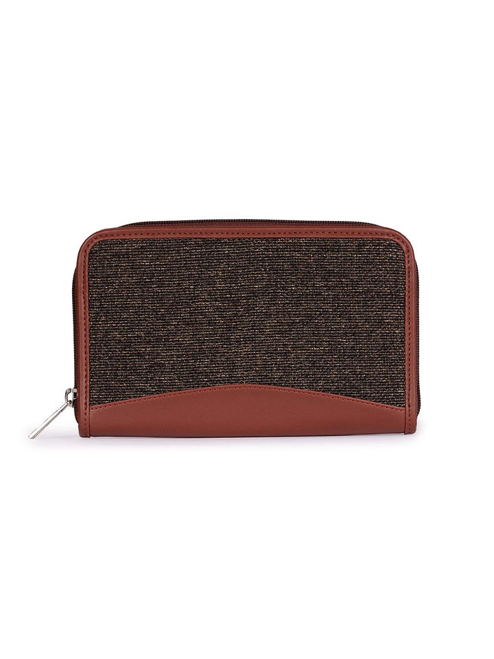 ZOUK Women Brown Solid Vegan Leather Zip Around Wallet