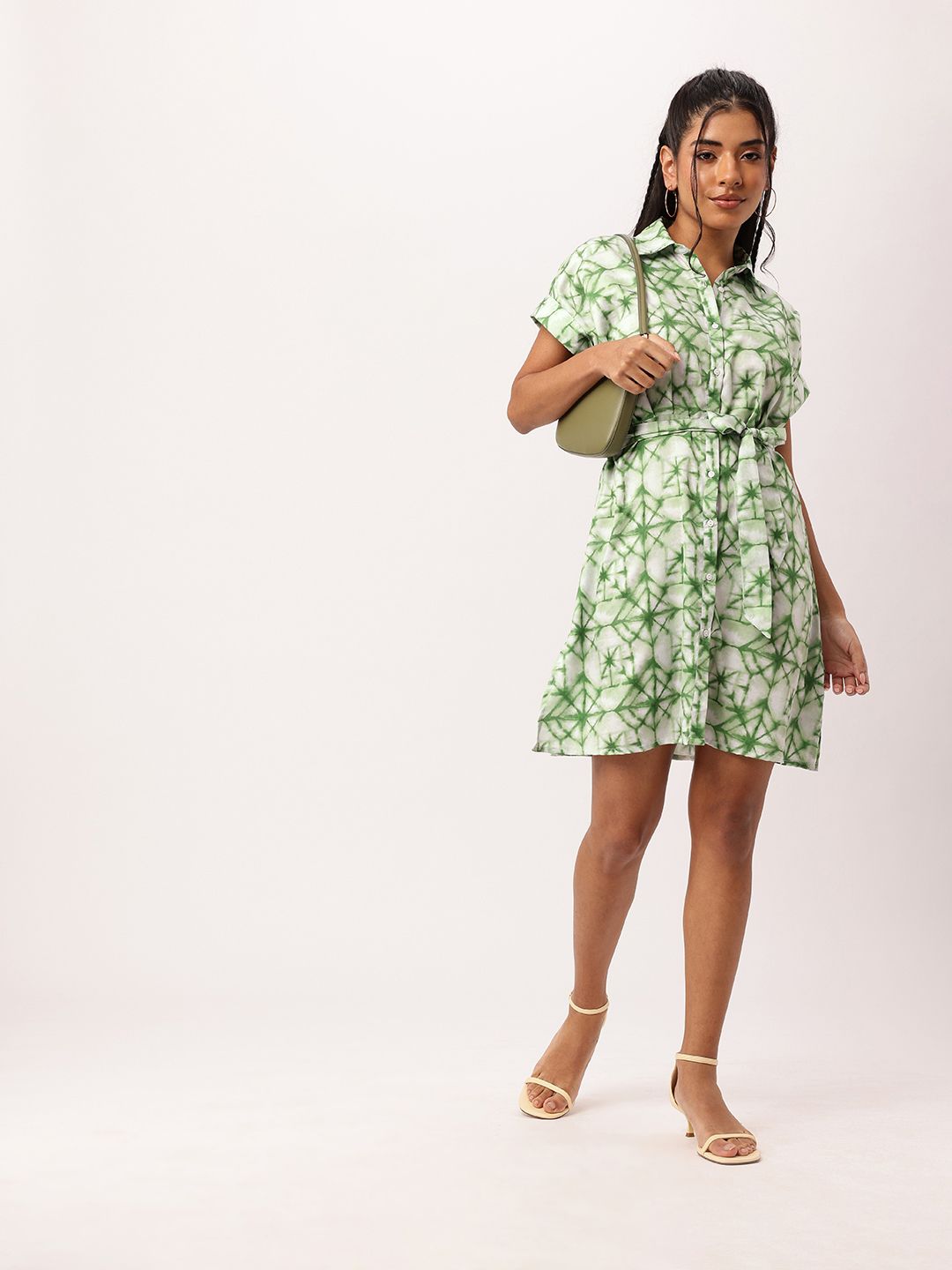 DressBerry Artistic Girly Edge Dyed Pleated Shirt Style Dress