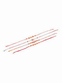 NVR Unisex Set of 4 Floral Artificial Stones and Beads Thread Rakhi With Roli Chawal