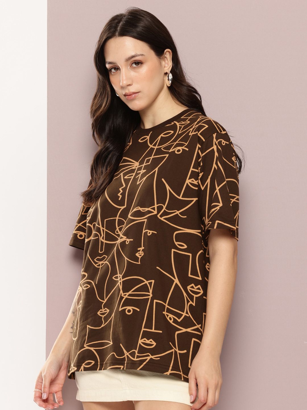 DILLINGER Women's Oversized Crew Neck Printed Tshirt