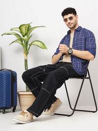 The Indian Garage Co Men Navy Blue & Grey Slim Fit Checked Casual Shirt