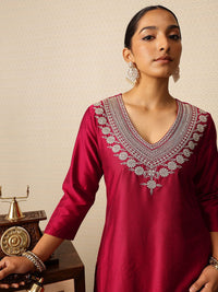 House of Pataudi V-Neck Embroidered Rozana Kurta