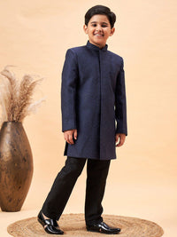 VASTRAMAY Boys Self Design Mandarin Collar Glitter Indo Western Sherwani Set