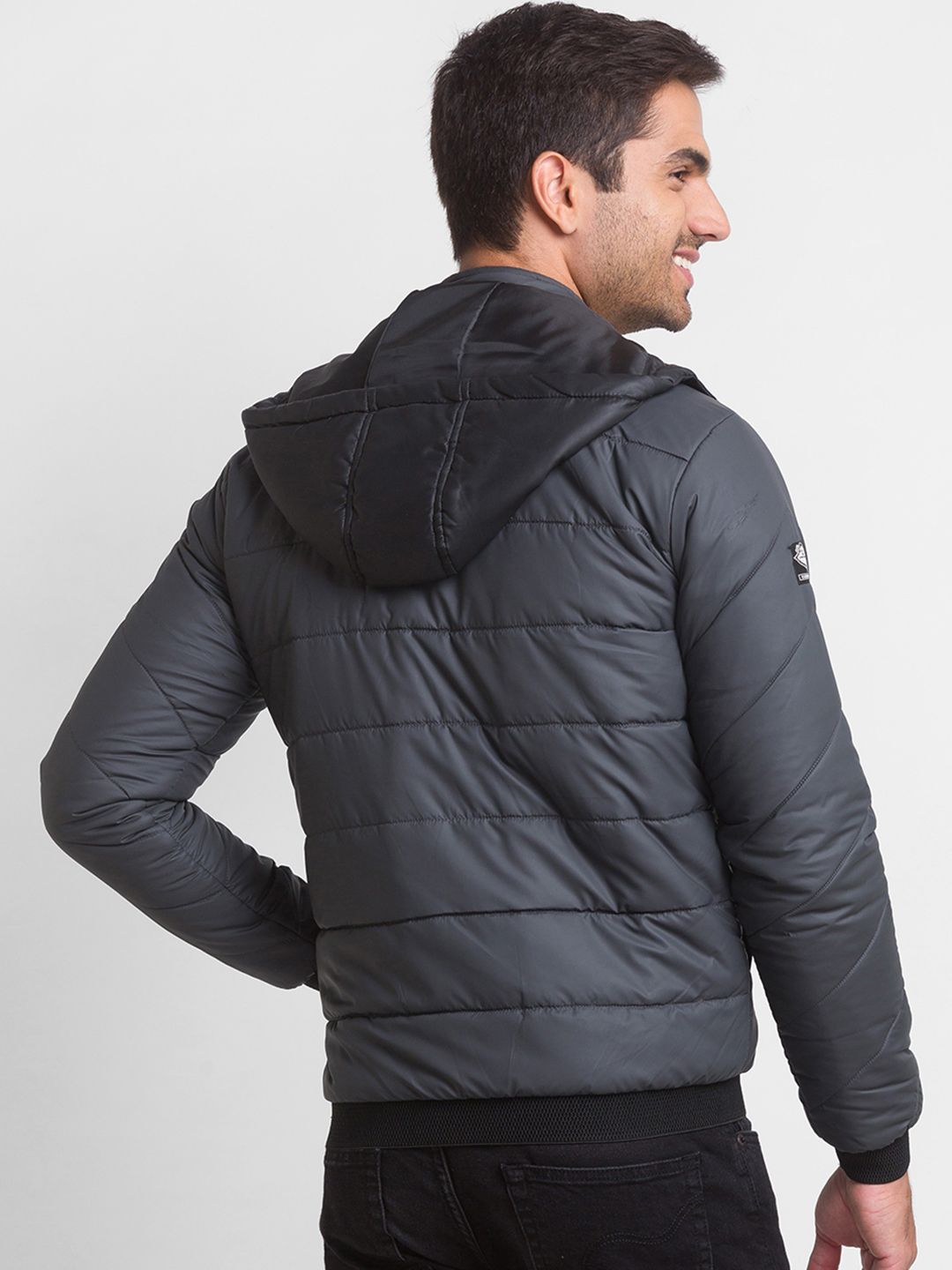 Being Human Men Grey Striped Longline Biker Jacket