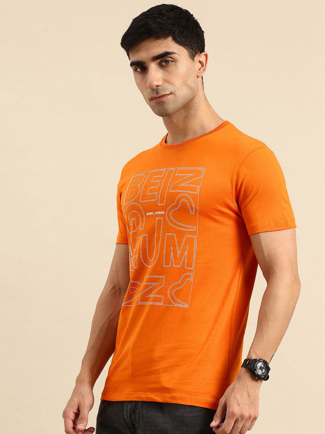 Being Human Brand Logo Printed Pure Cotton Slim Fit T-shirt
