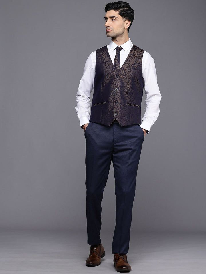 Raymond Slim Fit Self Design Notched Lapel Single-Breasted Formal 3 Piece Suits