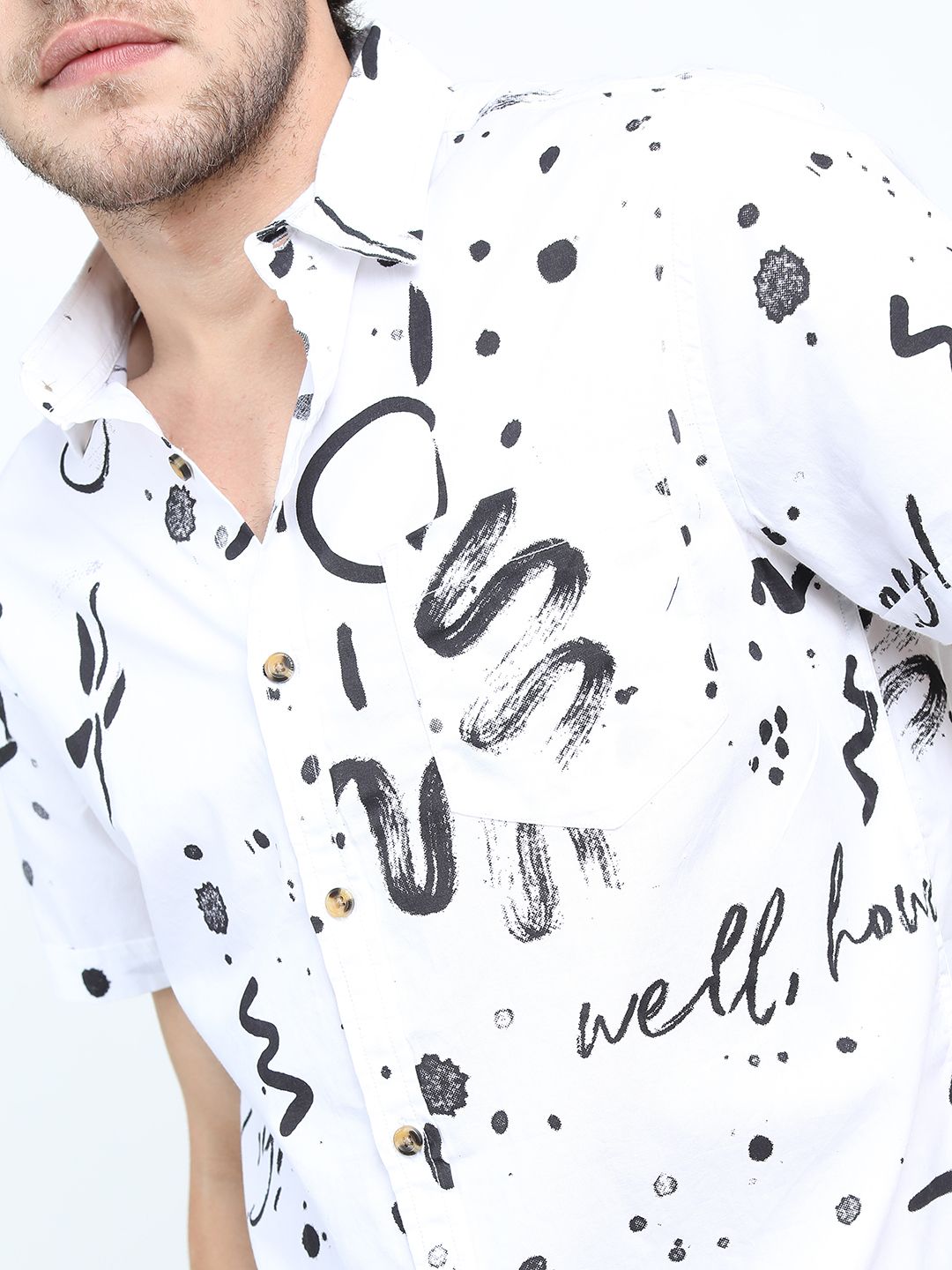 LOCOMOTIVE Men White Slim Fit Printed Pure Cotton Casual Shirt