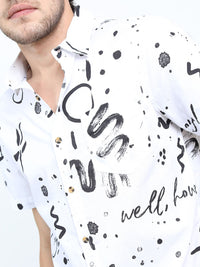LOCOMOTIVE Men White Slim Fit Printed Pure Cotton Casual Shirt