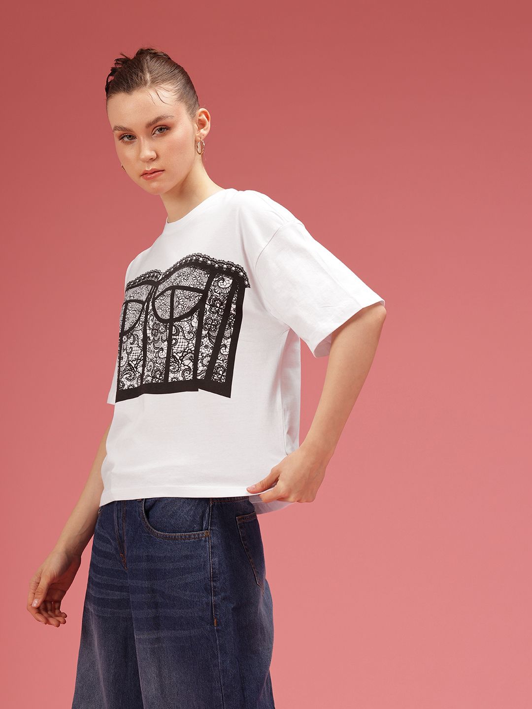 DressBerry Pure Cotton Graphic Printed Relaxed Fit T-shirt