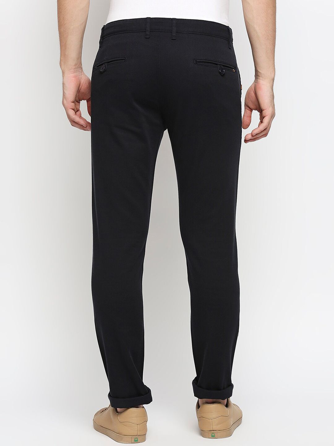 SPYKAR Men Navy Blue Loose Fit Low-Rise Chambray Chinos Trousers