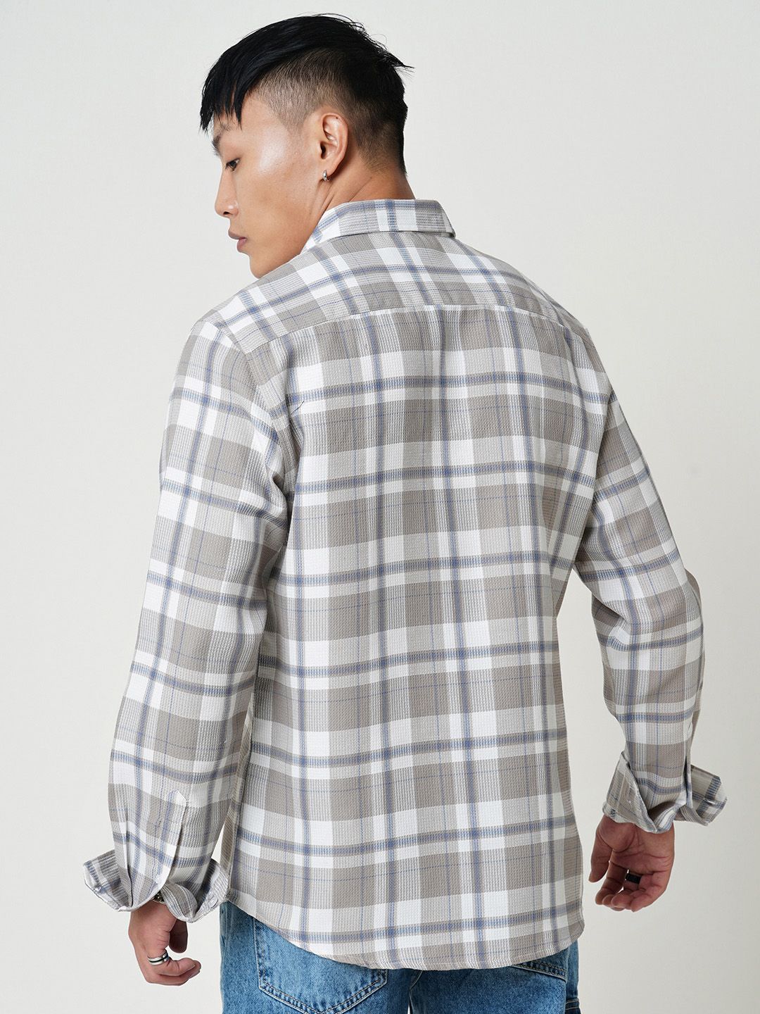 VASTRADO Men Classic Spread Collar Tartan Checked Cotton Slim Fit Casual Shirt