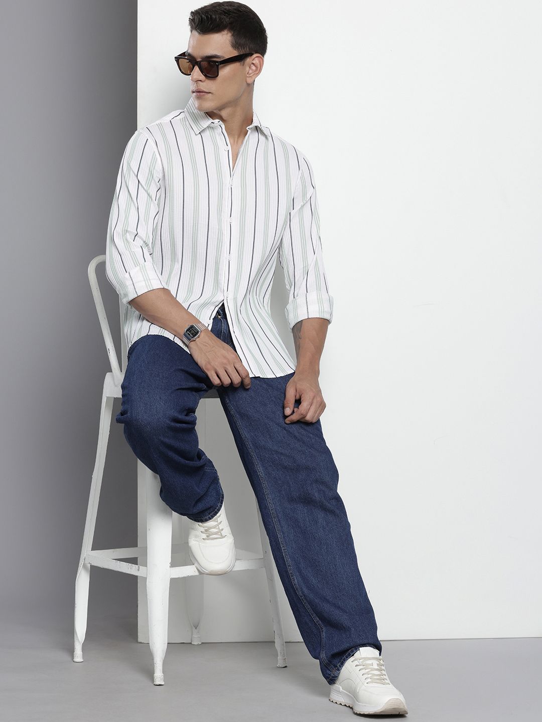 The Indian Garage Co Striped Pure Cotton Casual Shirt