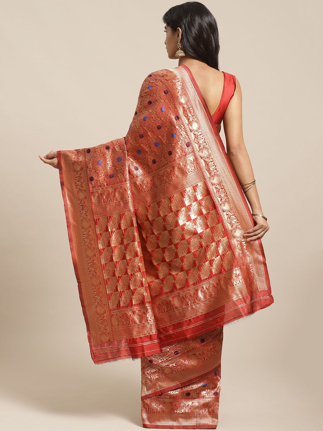 Saree mall Red & Gold-Toned Woven Design Banarasi Saree