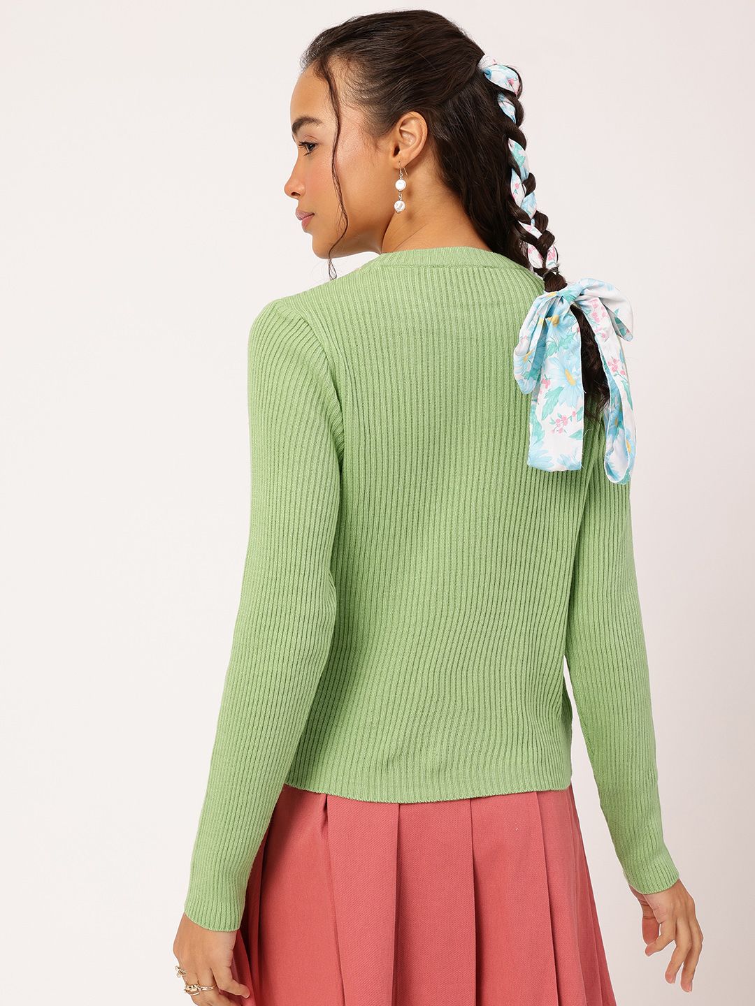 DressBerry Acrylic Striped Pullover with Embroidered Detail
