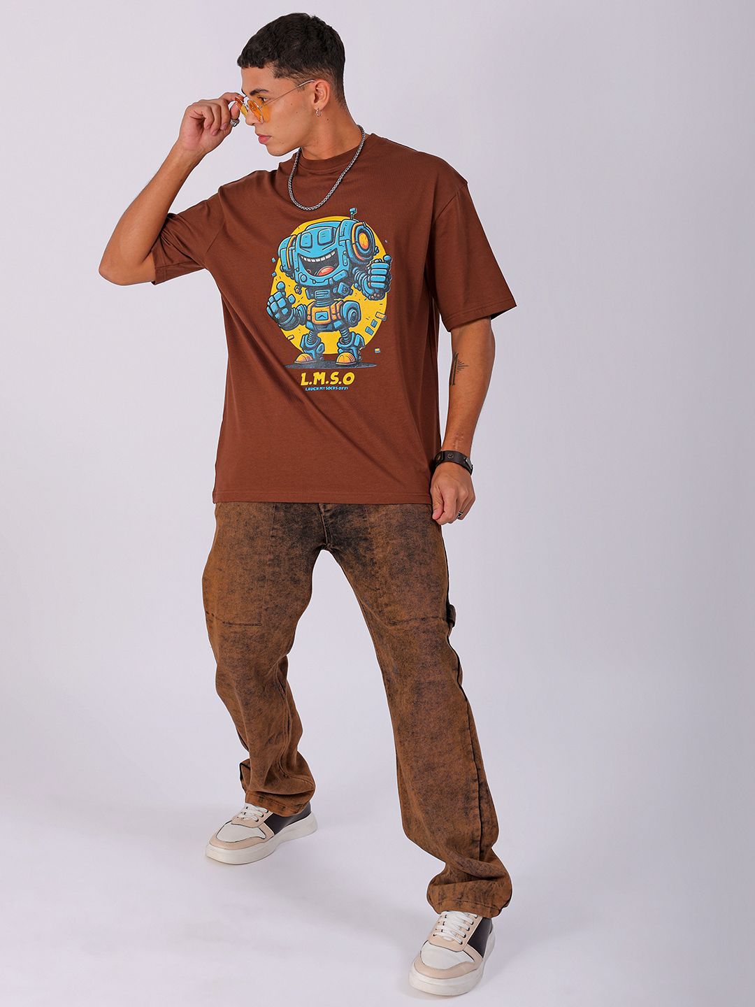 The Indian Garage Co Men Pure Cotton Typography Printed Boxy Oversized T-shirt