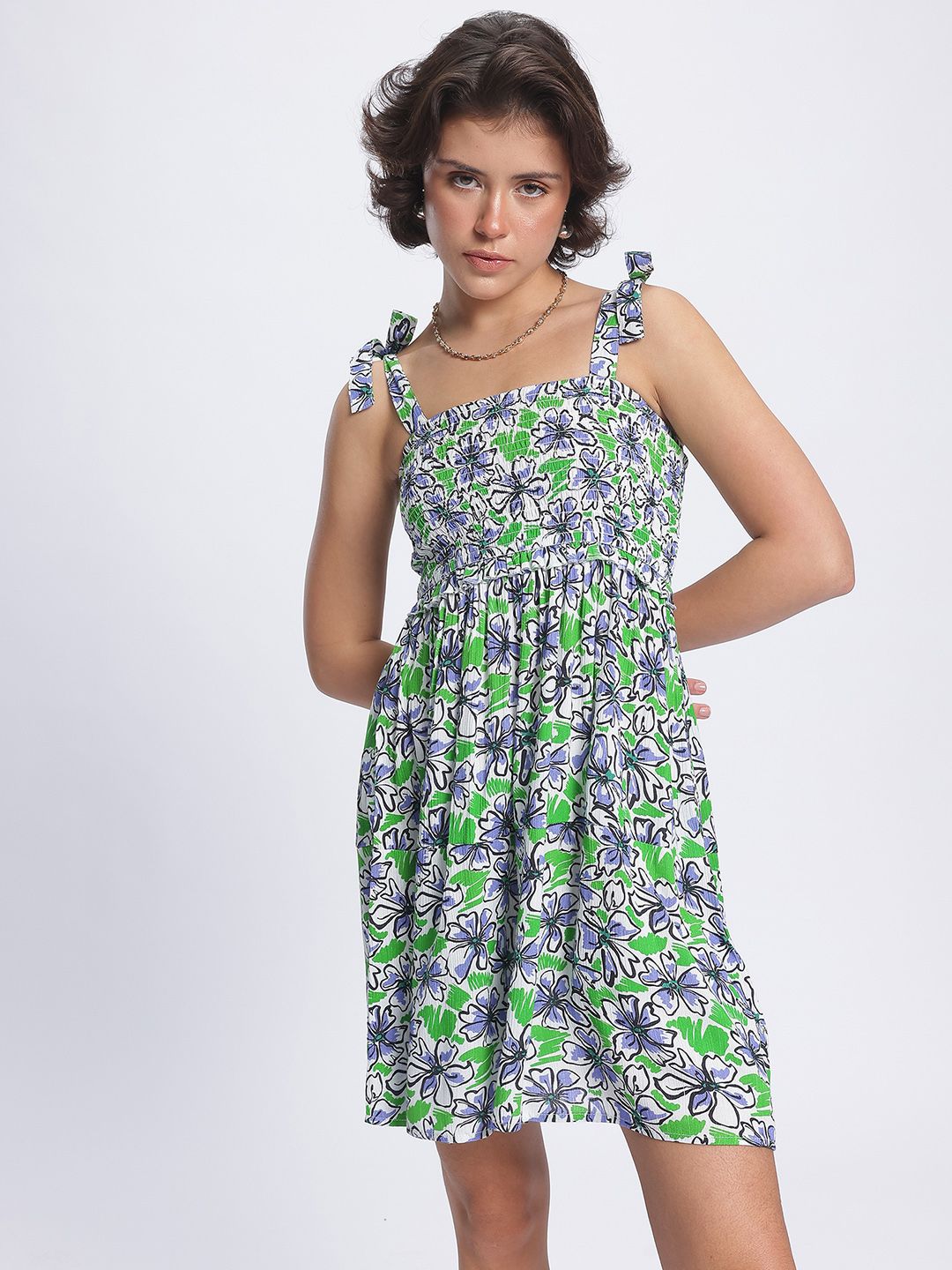 DressBerry Floral Frenzy Smocked A-Line Dress