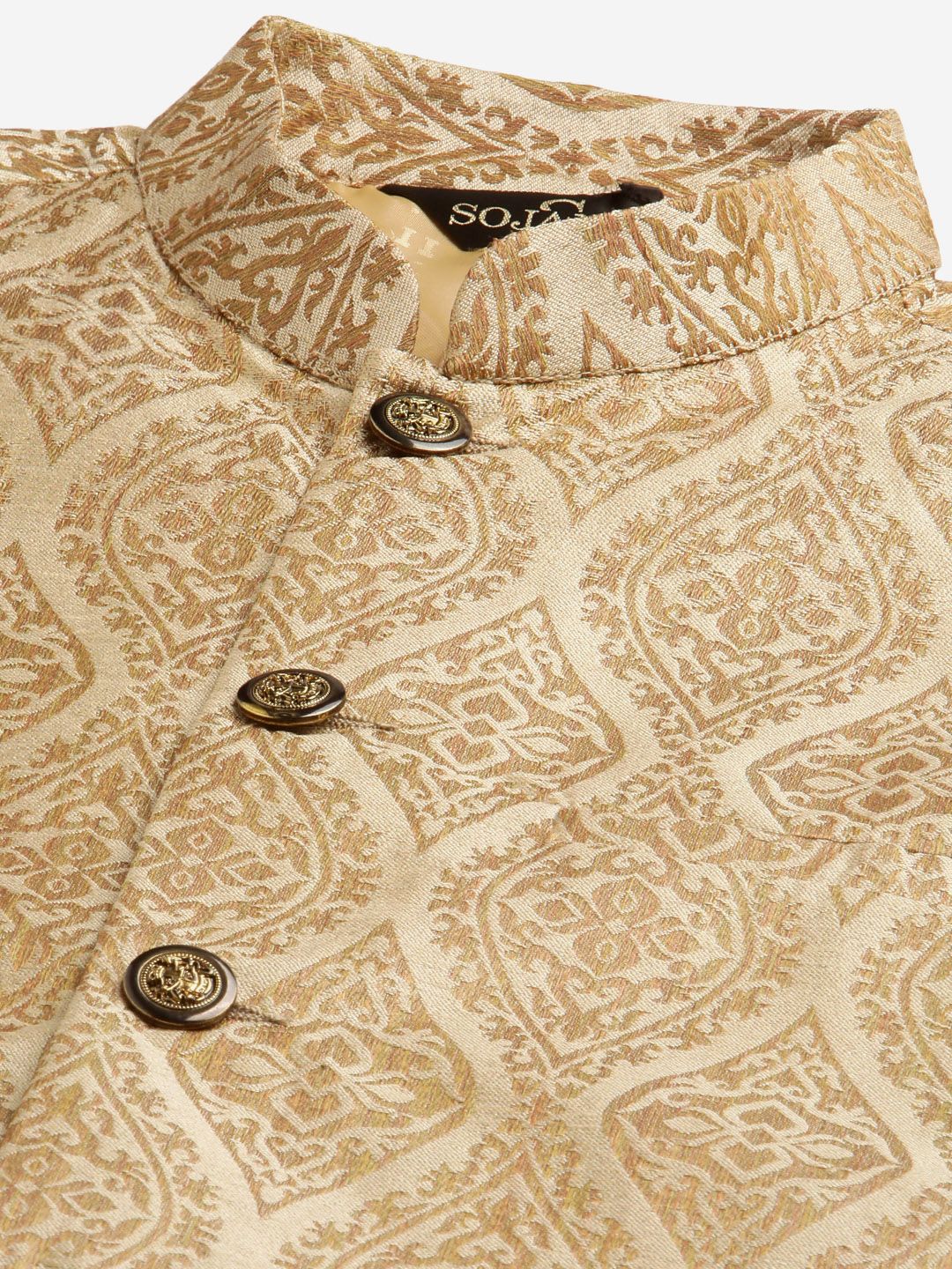 SOJANYA Men Teal Blue & Beige Ethnic Motifs Kurta  with Churidar & Nehru Jacket