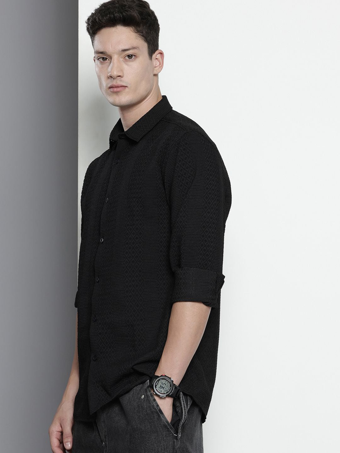 The Indian Garage Co. Self Design Textured Casual Shirt