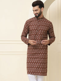 SOJANYA Band Collar Ethnic Motifs Printed Pure Cotton Straight Work Kurta