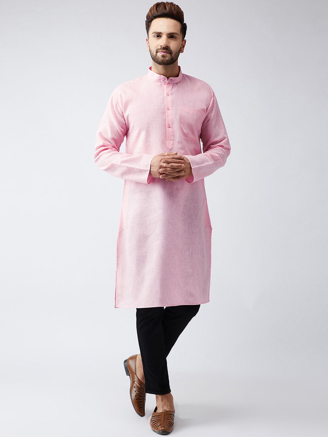 SOJANYA Men Pink Solid Kurta Lurus