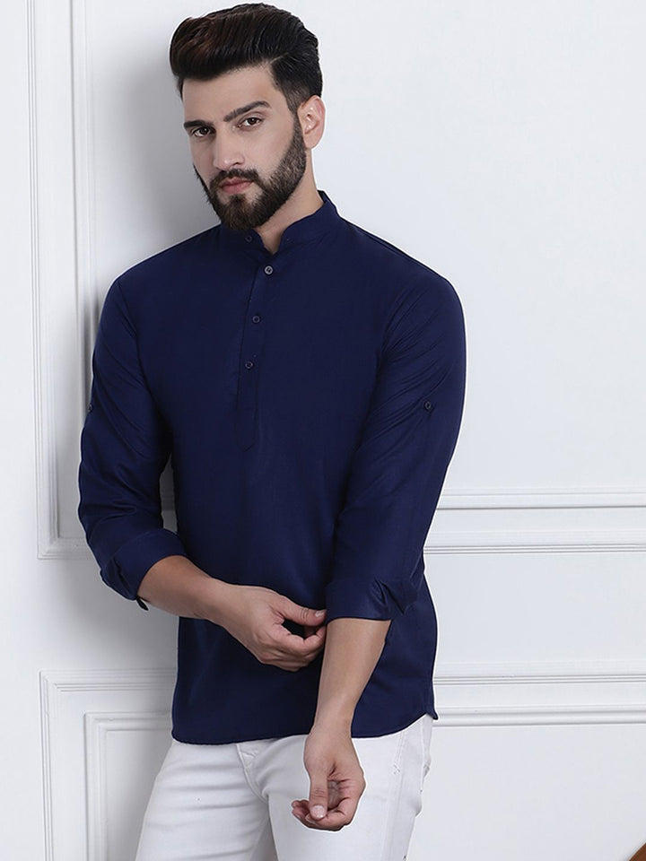 Anug by SOJANYA Men Navy Blue Mandarin Collar Kurta