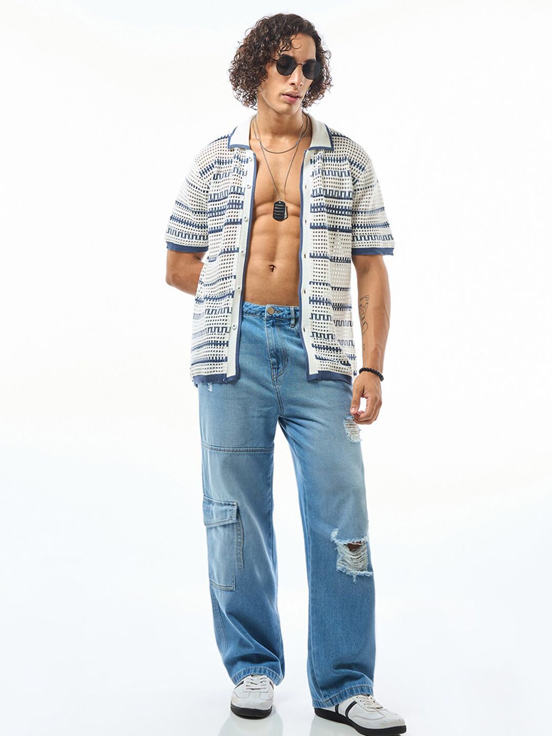 Bewakoof Self Design Pure Cotton Sheer Casual Shirt