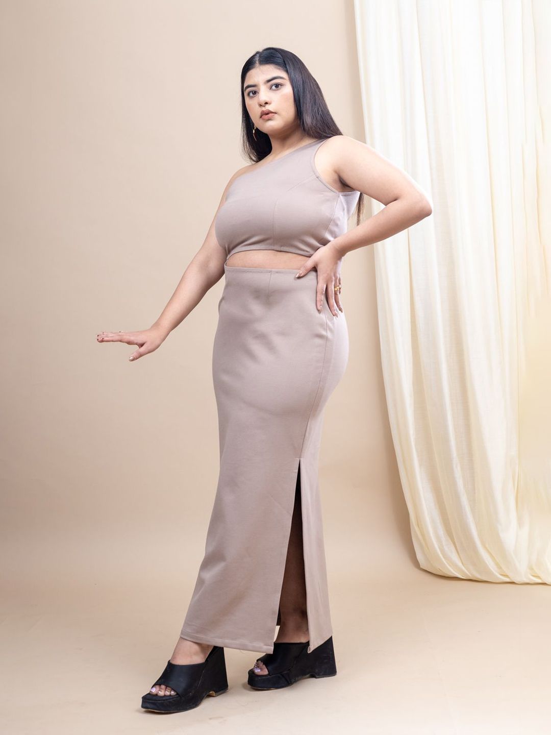 Mamicha Women Plus Size One Shoulder Cut Out Detail Dress Maxi