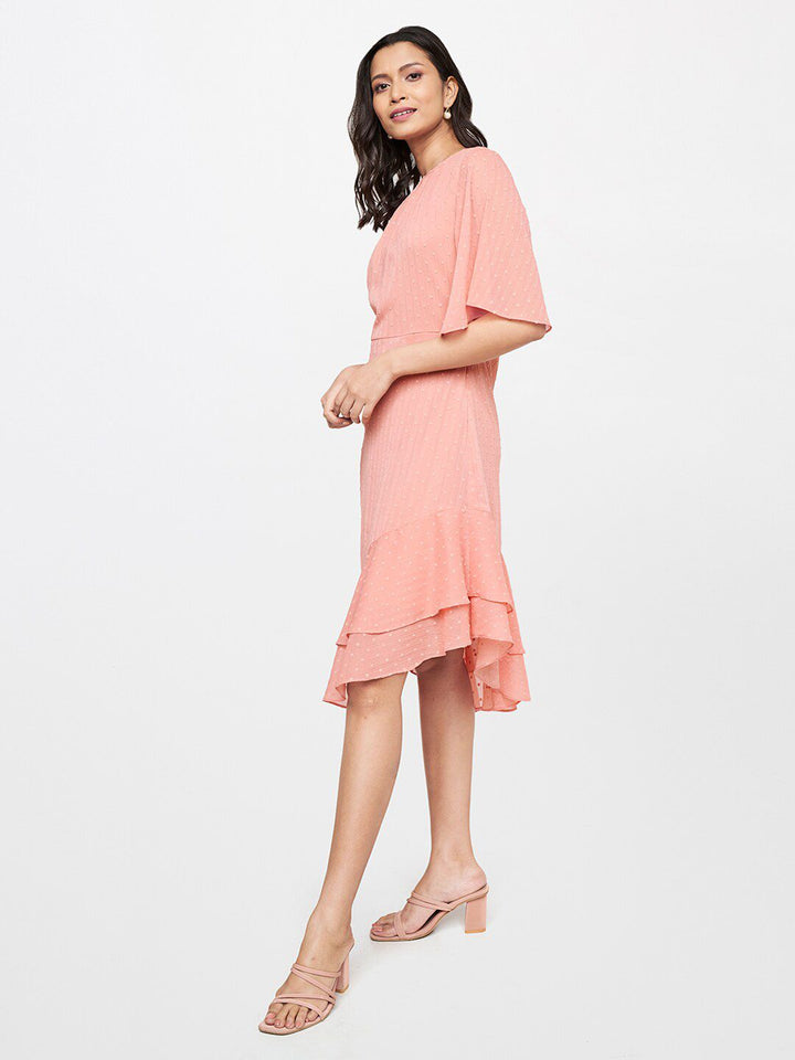 AND Peach-Coloured Dobby A-Line Dress