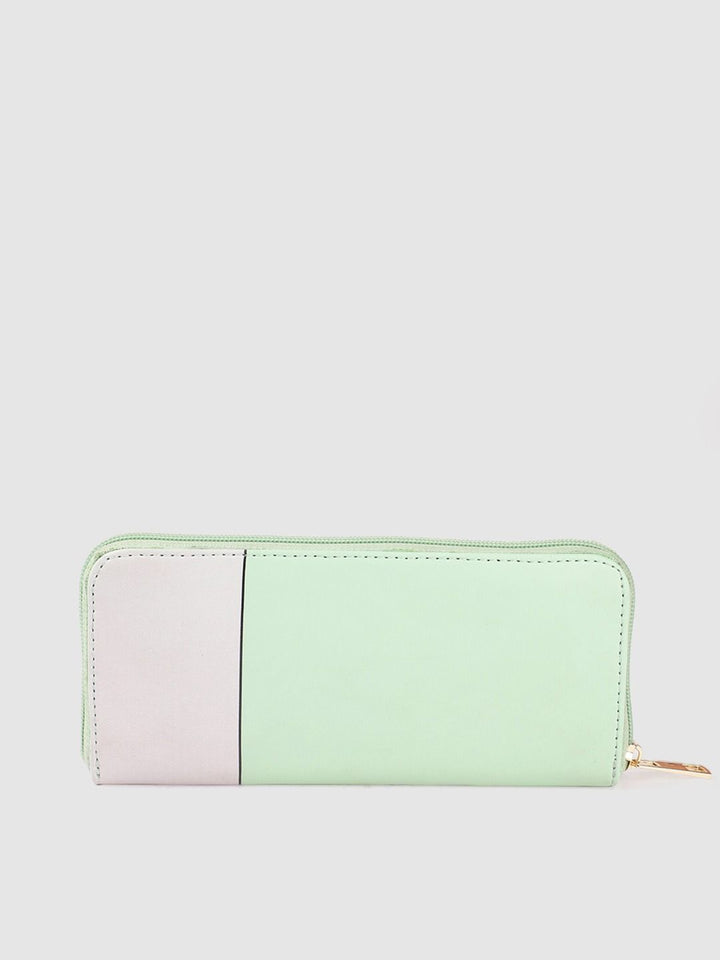 Berrylush Women Green & Pink Printed Zip Detail Zip Around Wallet