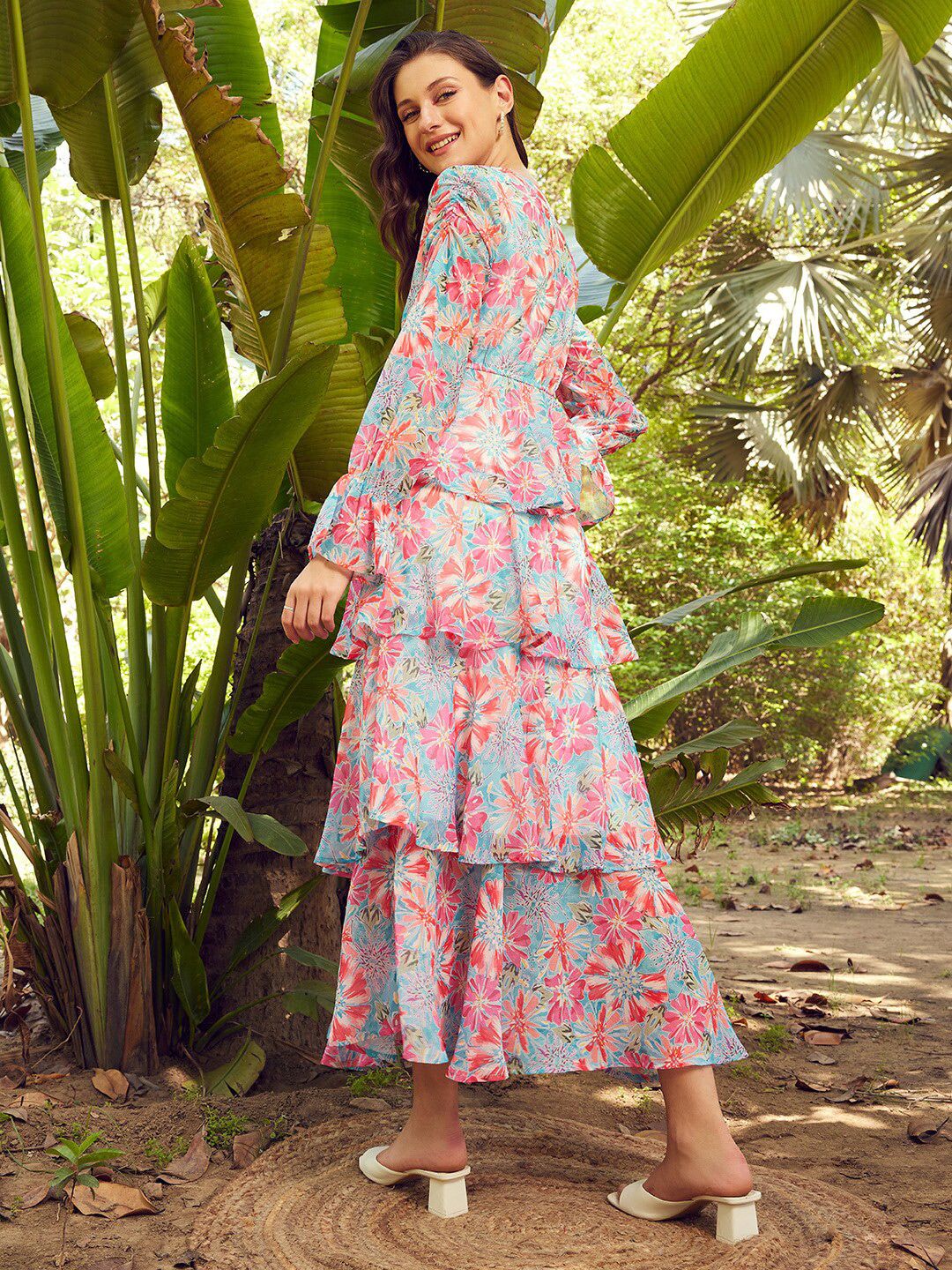 STREET 9 Floral Printed Georgette Fit & Flare Maxi Dress