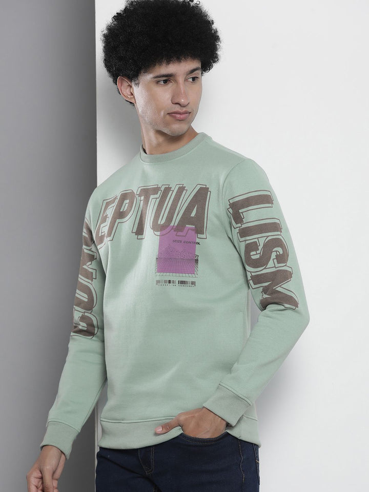 The Indian Garage Co Men Sea Green & Brown Printed Sweatshirt