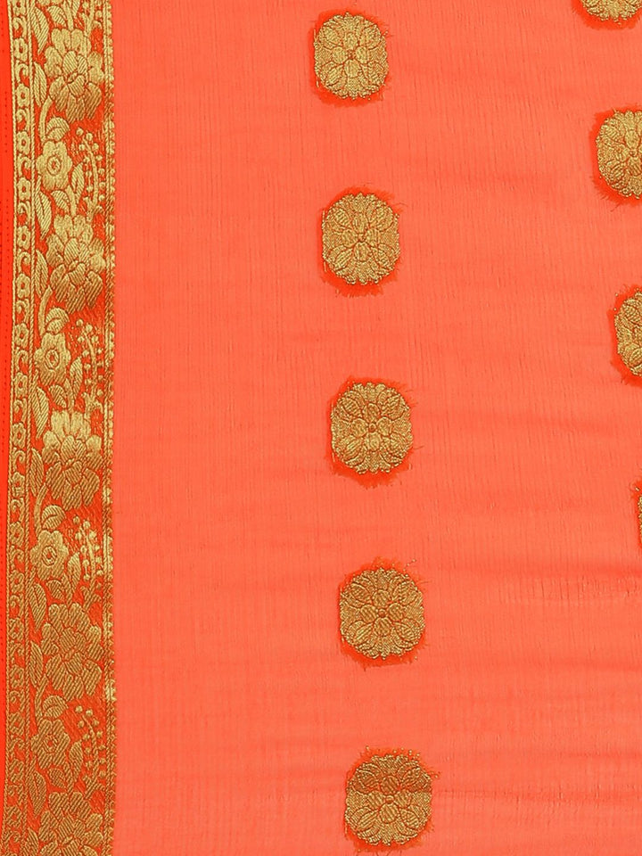 Saree mall Orange & Golden Woven Design Saree