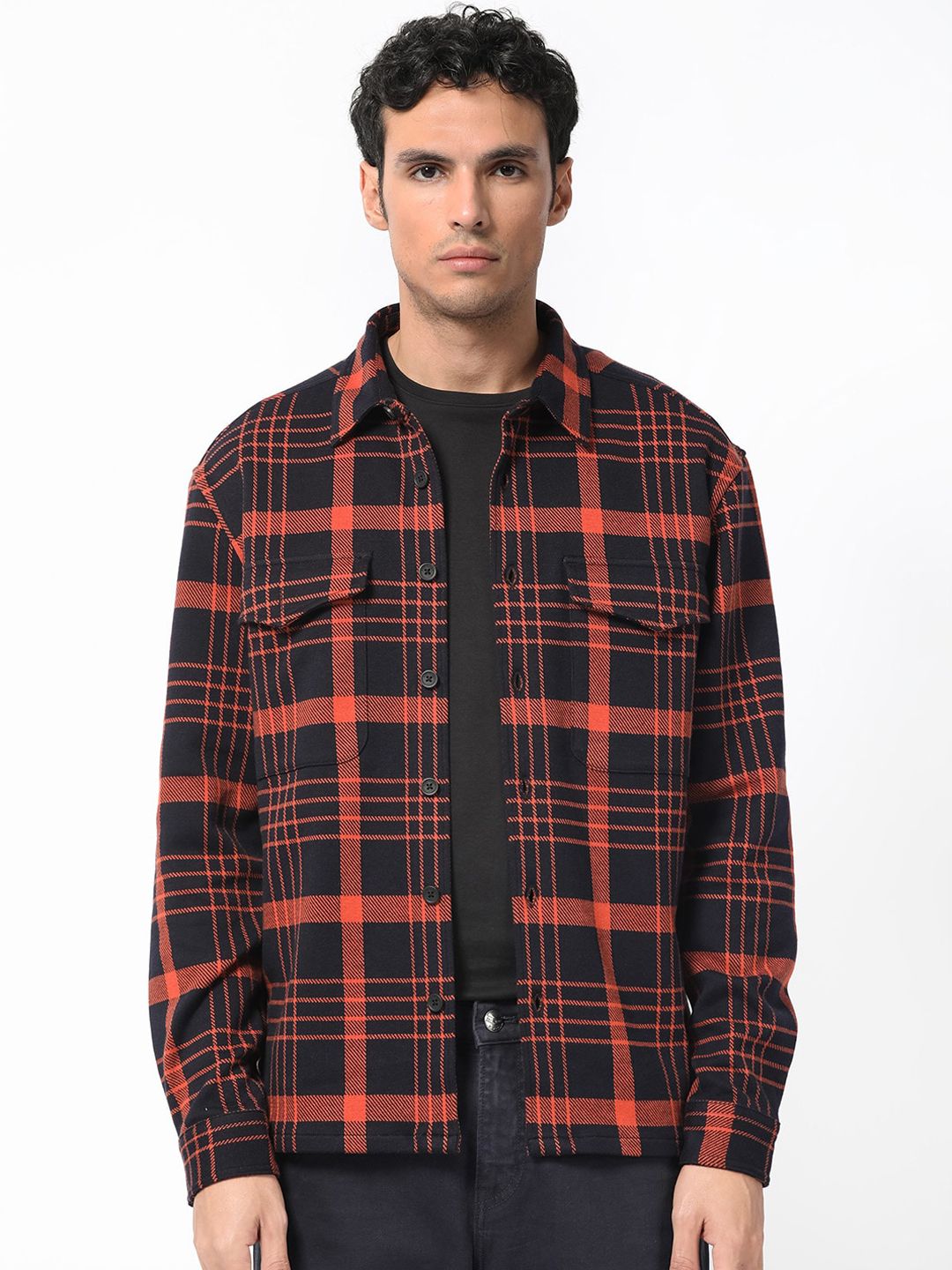 RARE RABBIT Men Vega Checked Cotton Tailored Shacket