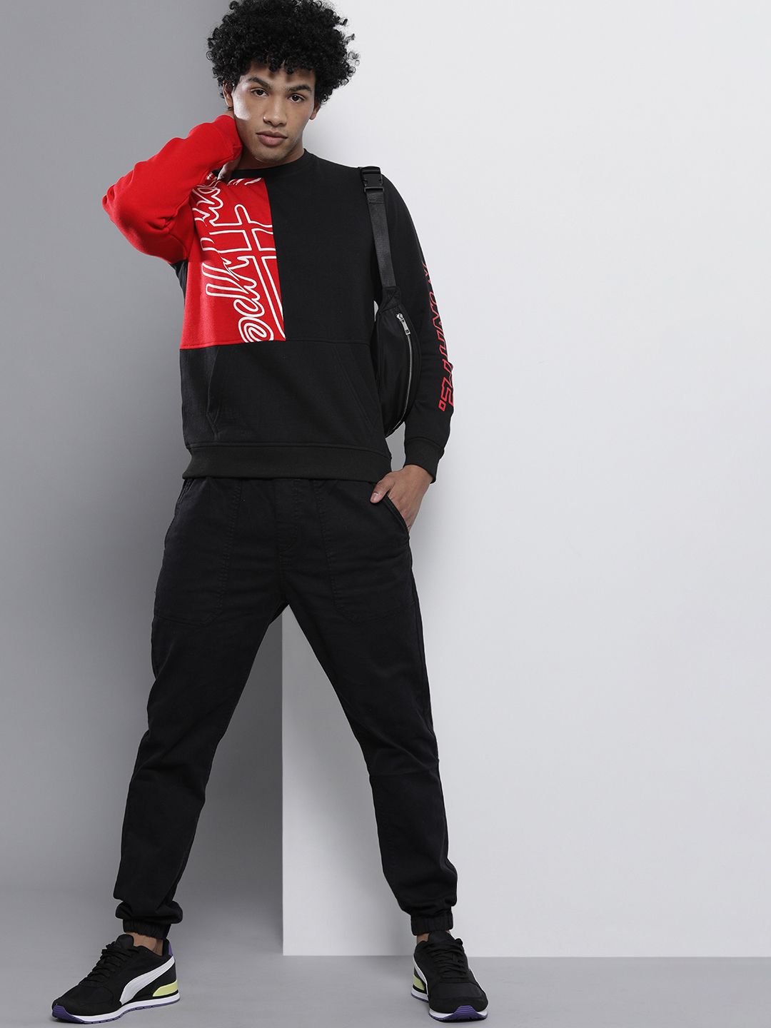 The Indian Garage Co Men Black Colourblocked Sweatshirt