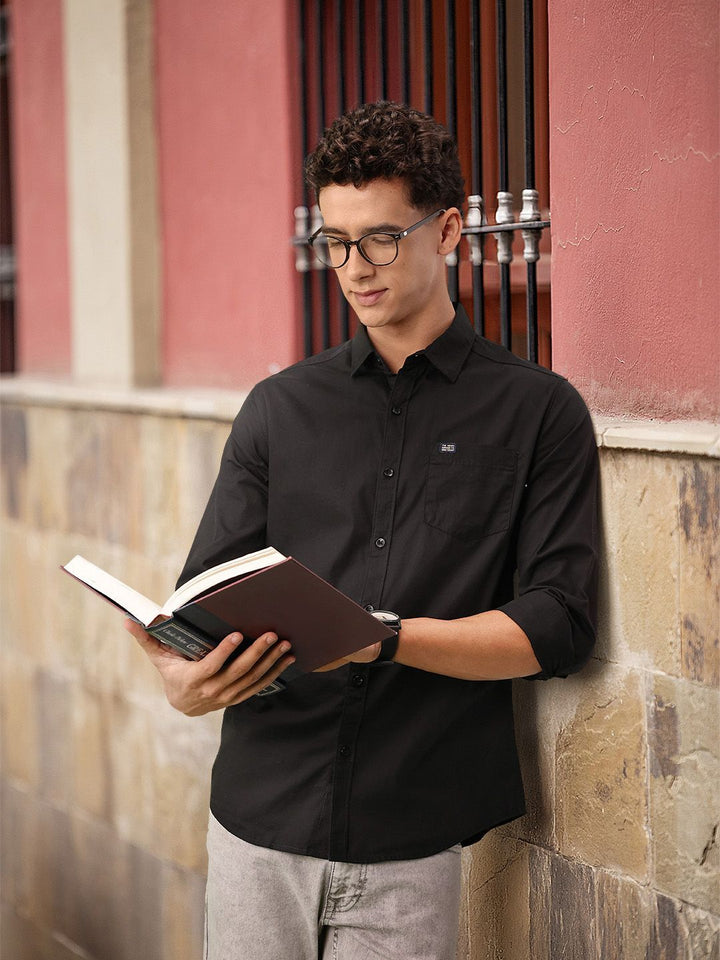 The Indian Garage Co Men Black Comfort Cotton Casual Shirt