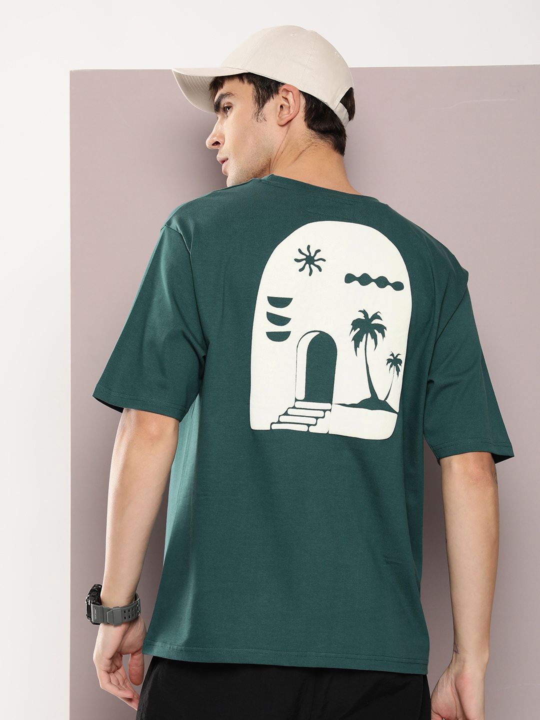 DILLINGER Men Graphic Printed Embossed Oversized Drop-Shoulder Sleeves Pure Cotton T-shirt