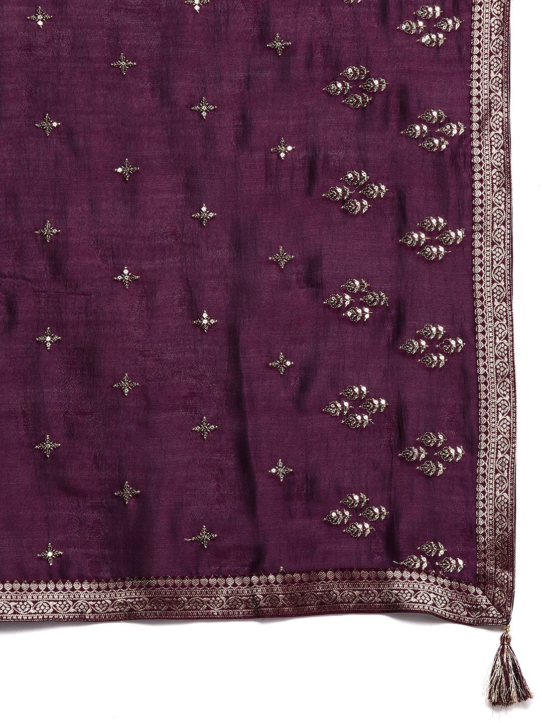 Libas Women Purple Floral Embroidered Sequinned Kurta  with Palazzos & Dupatta