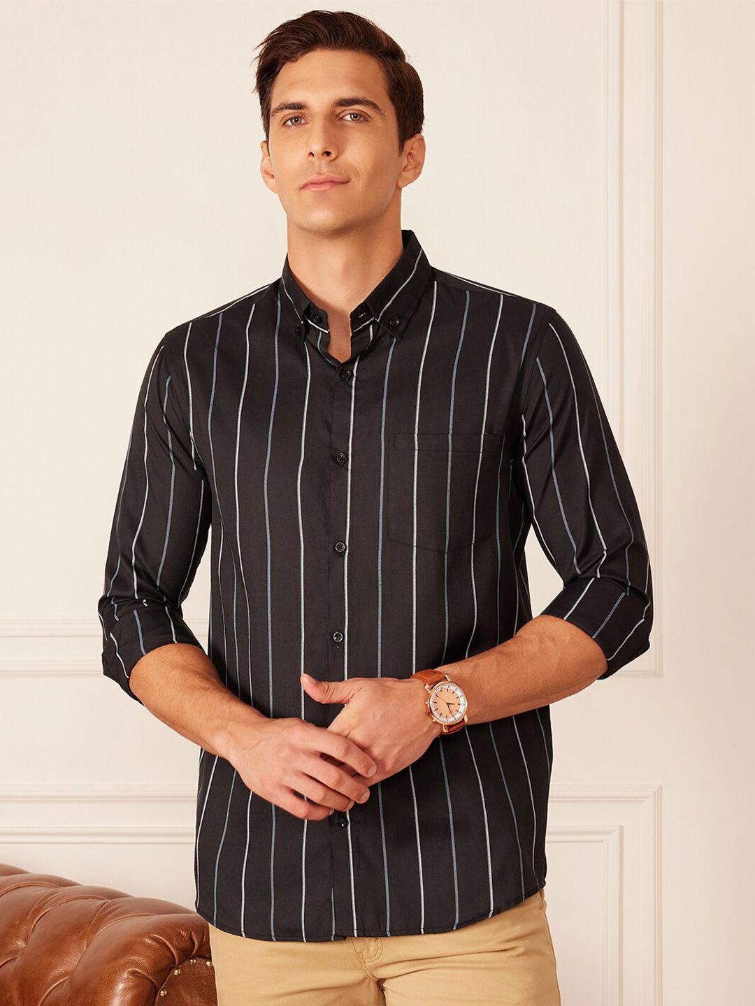DENNISON Smart Striped Button-Down Collar Casual Shirt