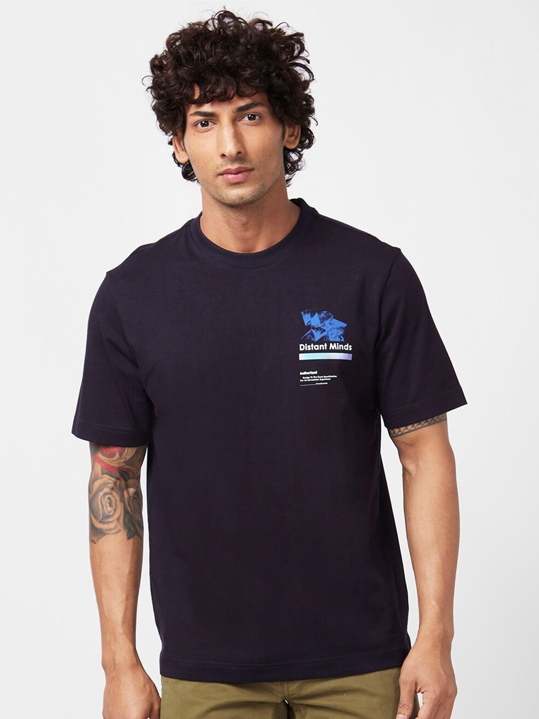 SPYKAR  Abstract Printed Round Neck Cotton Relaxed Fit T-shirt
