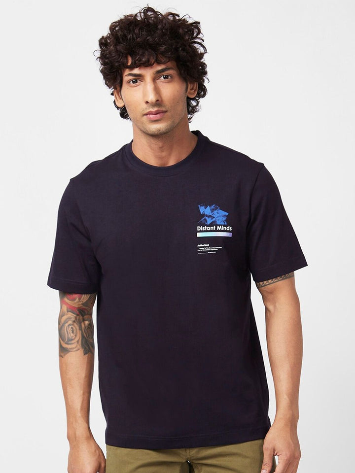 SPYKAR  Abstract Printed Round Neck Cotton Relaxed Fit T-shirt