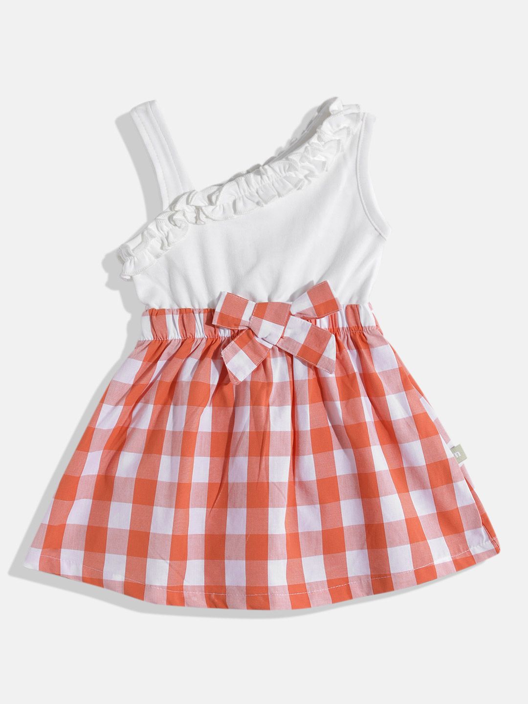 Moms Love Infant Girls Checked Pure Cotton Dress with Bow Detail