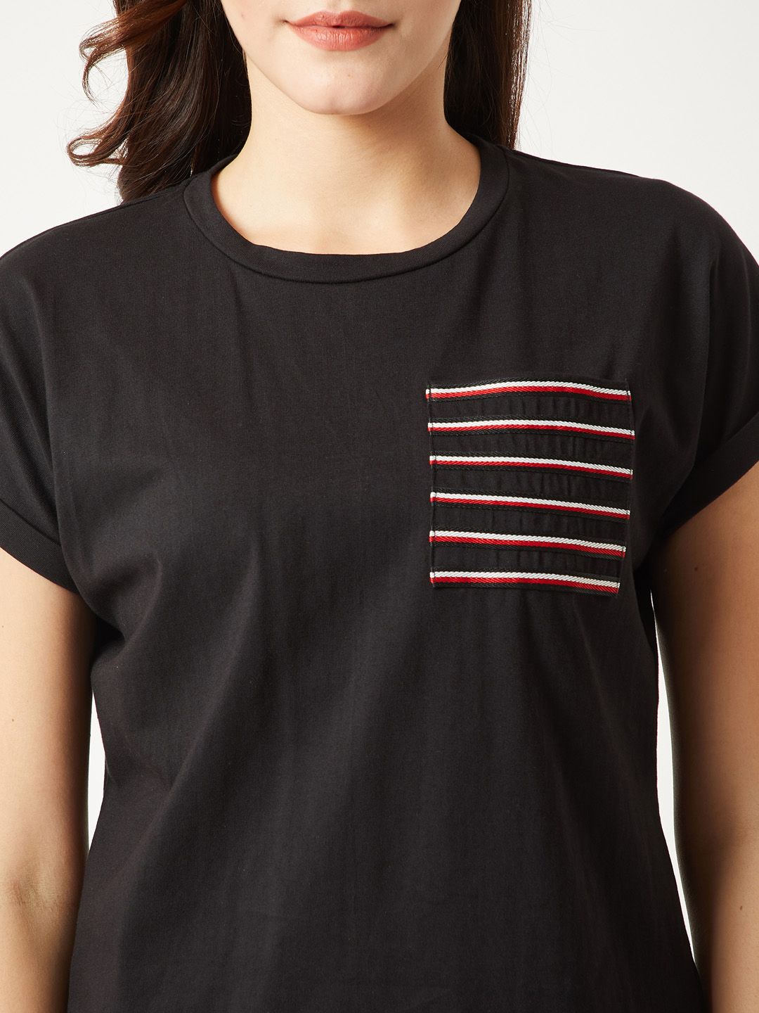 Miss Chase Women Black Solid Round Neck T-shirt